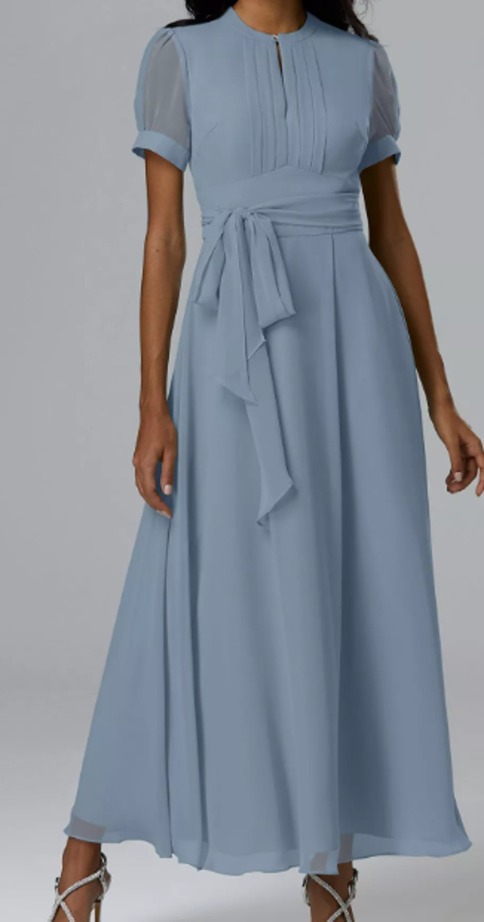 AW BRIDAL 10 L light dusty blue chiffon Christina bridesmaid maxi dress NEW 0b6